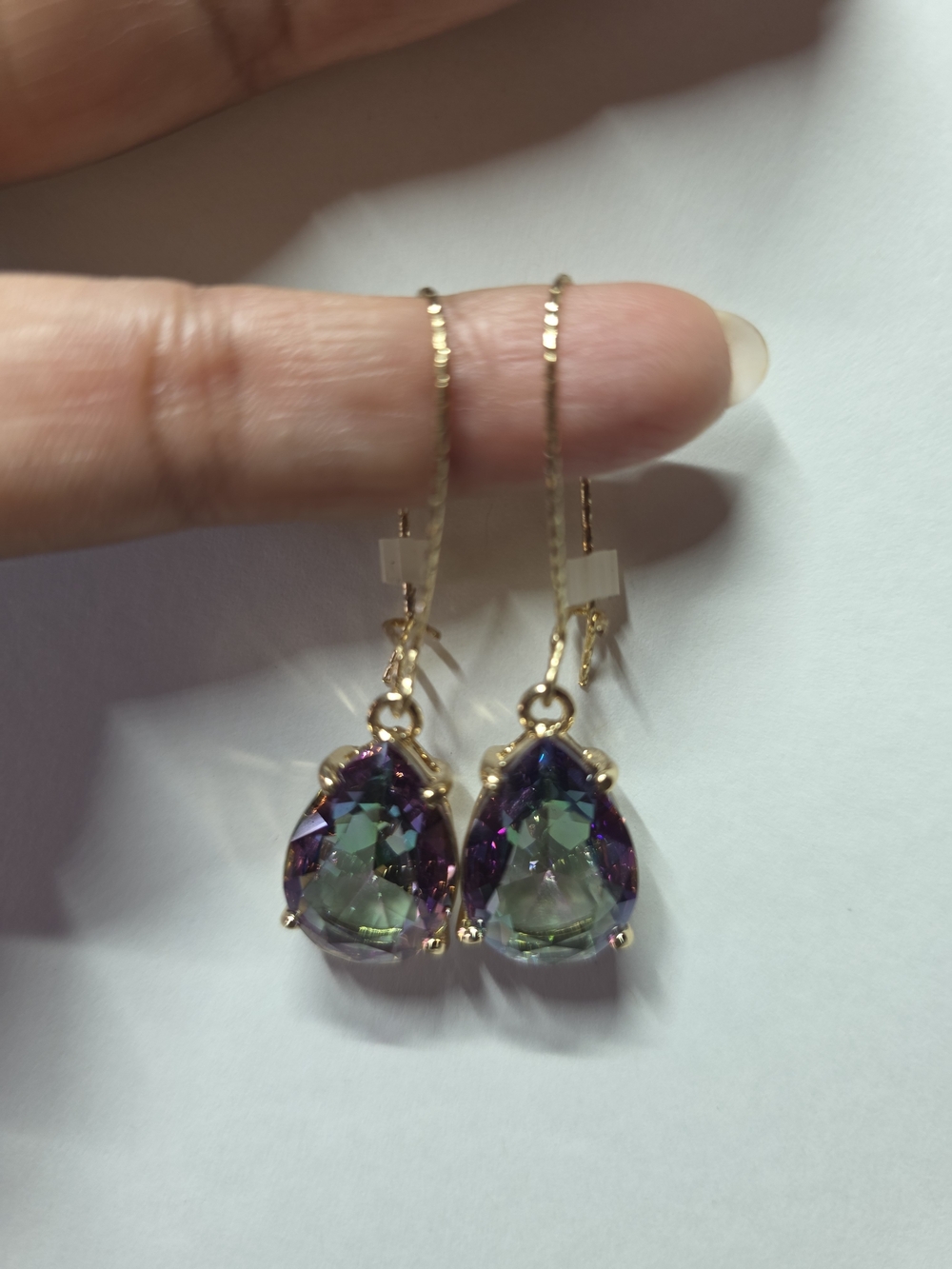 Macy's Gold-Tone Drop Earrings with Purple-Green Iridescent Teardrops